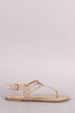 Bamboo Iridescent Glitter Rhinestone T-Strap Thong Flat