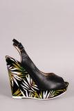 Liliana Tropical Peep Toe Slingback Platform Wedge