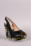 Liliana Tropical Peep Toe Slingback Platform Wedge