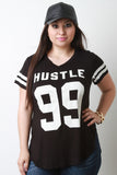 Hustle 99 Graphic Print Stripe Sleeve Tee