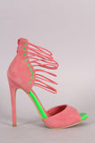 Suede Grommet Strappy Ankle Cuff Stiletto Heel