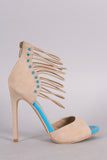 Suede Grommet Strappy Ankle Cuff Stiletto Heel