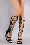 Suede Caged Lace Up Stiletto Heel