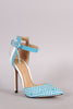 Raffia Print Bow Ankle Strap Stiletto Pump