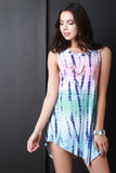 Tie Dye Mock Neck Asymmetrical Mini Dress