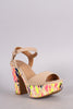 Bamboo Watercolor Print Ankle Strap Chunky Platform Heel