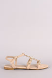 Bamboo Three T-Strap Studded Flat Sandal