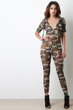 Semi-Sheer Camouflage Hooded Jumpsuit