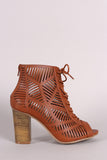 Wild Diva Lounge Laser Cutout Lace Up Booties