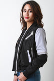 Two-Tone Zipper Bomber Jacket