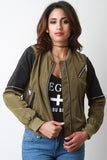 Two-Tone Zipper Bomber Jacket