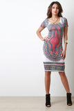 Abstract Mirror Image Scoop Neck Midi Dress