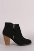 Qupid Woven Suede Zipper Trim Chunky Heeled Booties