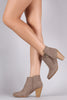 Qupid Woven Suede Zipper Trim Chunky Heeled Booties