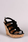 Qupid Nubuck Strappy Slingback Platform Wedge