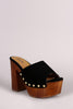 Qupid Nubuck Studded Chunky Faux Wooden Platform Heel