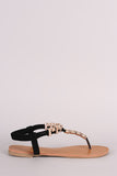 Metallic Ornament Embellished T-Strap Flat Sandal