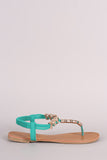 Metallic Ornament Embellished T-Strap Flat Sandal