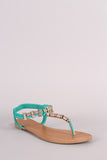 Metallic Ornament Embellished T-Strap Flat Sandal