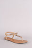 Metallic Ornament Embellished T-Strap Flat Sandal