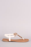 Metallic Ornament Embellished T-Strap Flat Sandal