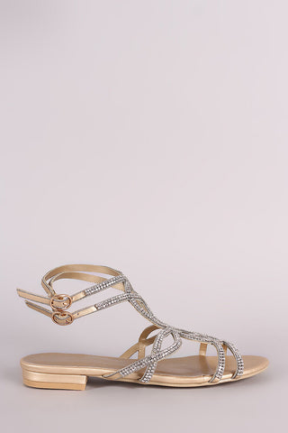 Rhinestone Caged Open Toe Ankle Strap Sandal