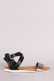 Bamboo Colorblock Crisscross Ankle Strap Lug Sole Flat Sandal