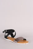 Bamboo Colorblock Crisscross Ankle Strap Lug Sole Flat Sandal