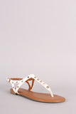 Bamboo Studded T-Strap Flat Sandal