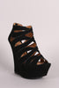 Bamboo Caged Peep Toe Platform Wedge