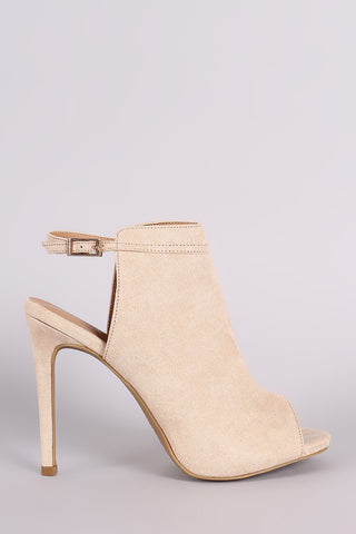 Anne Michelle Suede Peep Toe Mule Booties