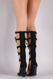 Bamboo Suede Braided Lace-Up Chunky Heel