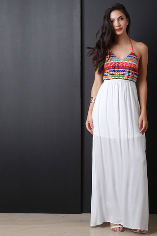 Embroidered Halter Top Maxi Dress