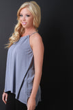 Ruffle Neck Flare Cut Spaghetti Strap Top