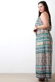 Woven Boho Print Halter Belted Maxi Dress