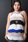 Multicolor Stripes Flowy Halter Heart Necklace Top