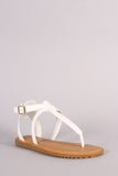 Bamboo Lug Sole Crisscross Ankle Strap Thong Flat Sandal