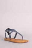 Bamboo Nubuck Lug Sole Crisscross Ankle Strap Thong Flat Sandal