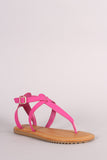 Bamboo Nubuck Lug Sole Crisscross Ankle Strap Thong Flat Sandal