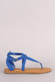 Bamboo Nubuck Lug Sole Crisscross Ankle Strap Thong Flat Sandal