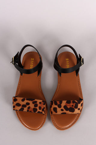 Bamboo Leopard One Band Ankle Strap Flat Sandal