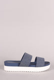 Bamboo Denim Double Band Lug Sole Slide Sandal