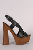 Bamboo Woven Chunky Faux Wooden Platform Heel