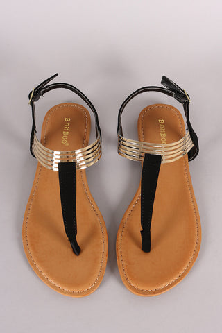 Bamboo T Strap Cuff Flat Sandal