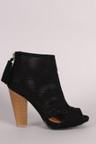 Qupid Perforated Cutout Chunky Heeled Ankle Boots