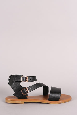 Bamboo Buckled Strappy Open Toe Flat Sandal