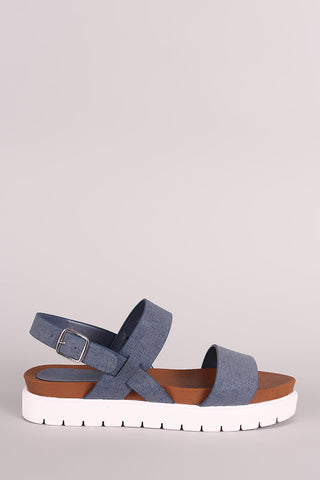 Bamboo Denim Double Band Lug Sole Flatform Sandal