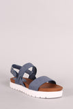 Bamboo Denim Double Band Lug Sole Flatform Sandal