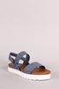 Bamboo Denim Double Band Lug Sole Flatform Sandal