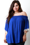 Off-The-Shoulder Tassel Bell Sleeve Blouse Top